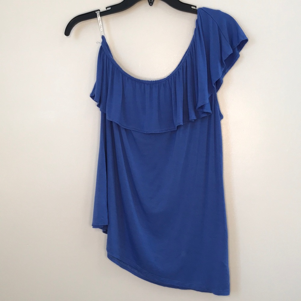 Lilly Pulitzer one shoulder blue ruffle shirt